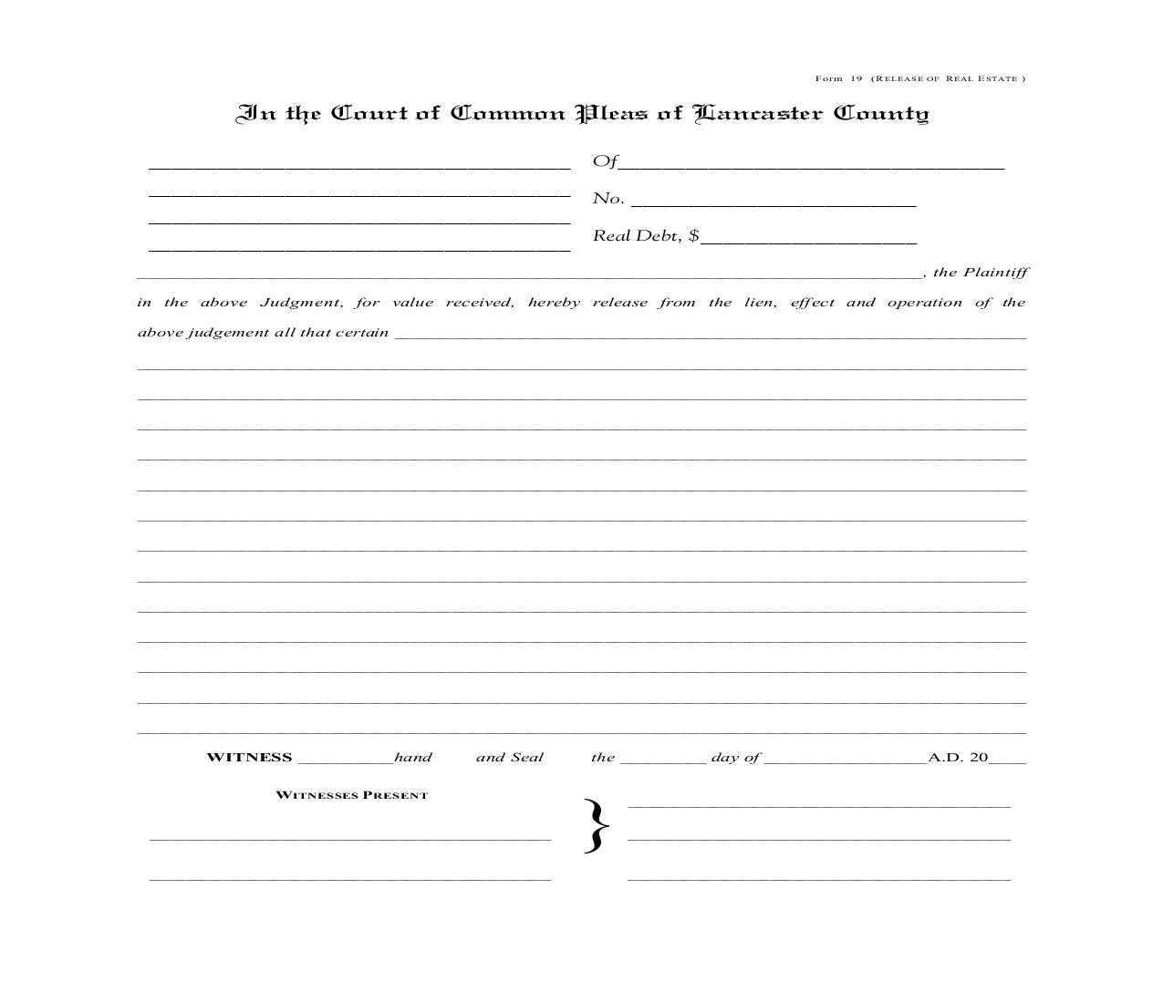 Release Of Real Estate {19} | Pdf Fpdf Doc Docx | Pennsylvania