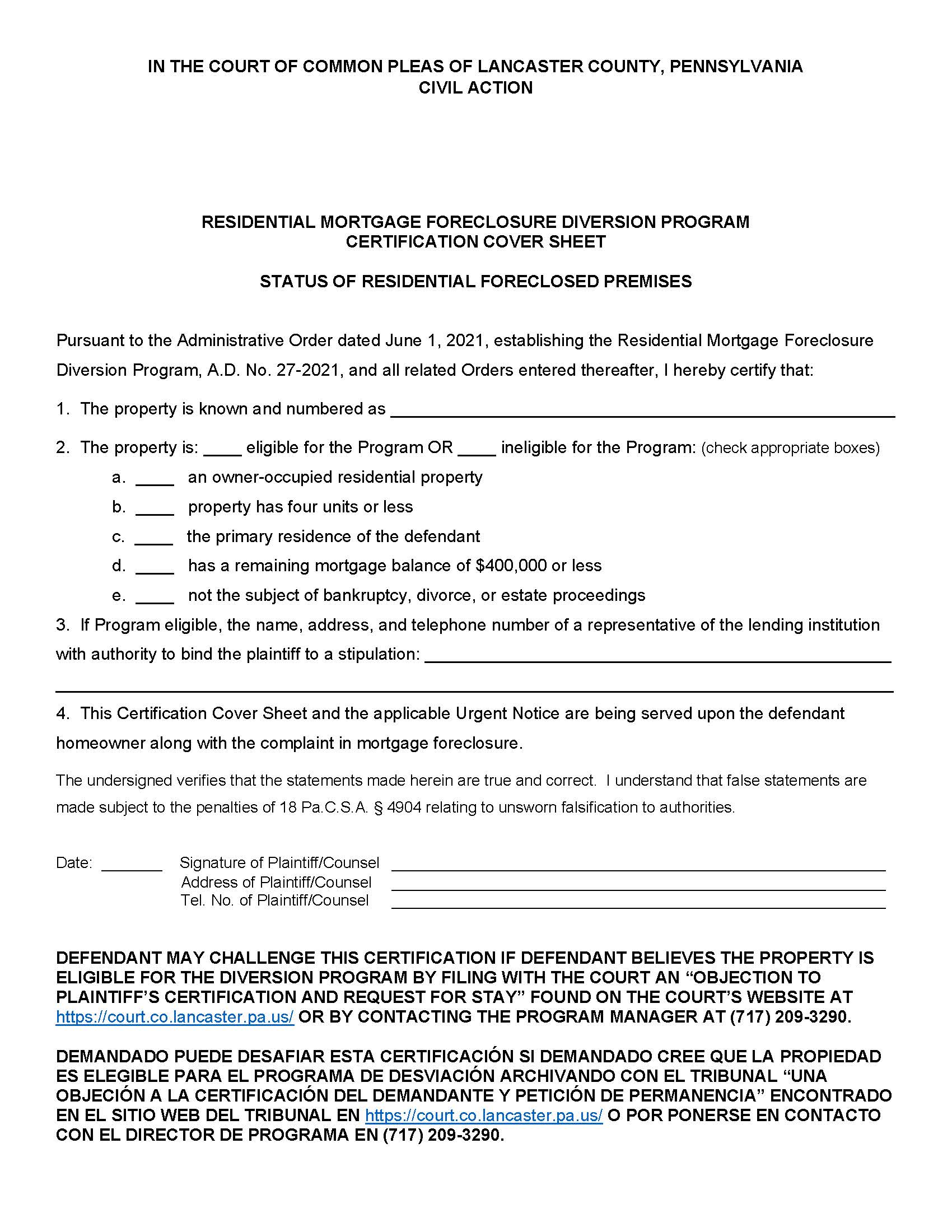 Certification Cover Sheet {Exhibit 1} | Pdf Fpdf Docx | Pennsylvania