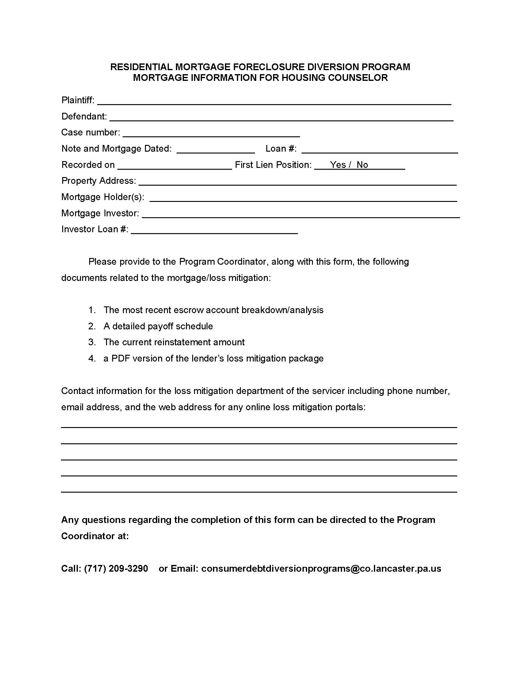 Mortgage Information For Housing Counselor {Exhibit 5}  | Pdf Fpdf Docx | Pennsylvania