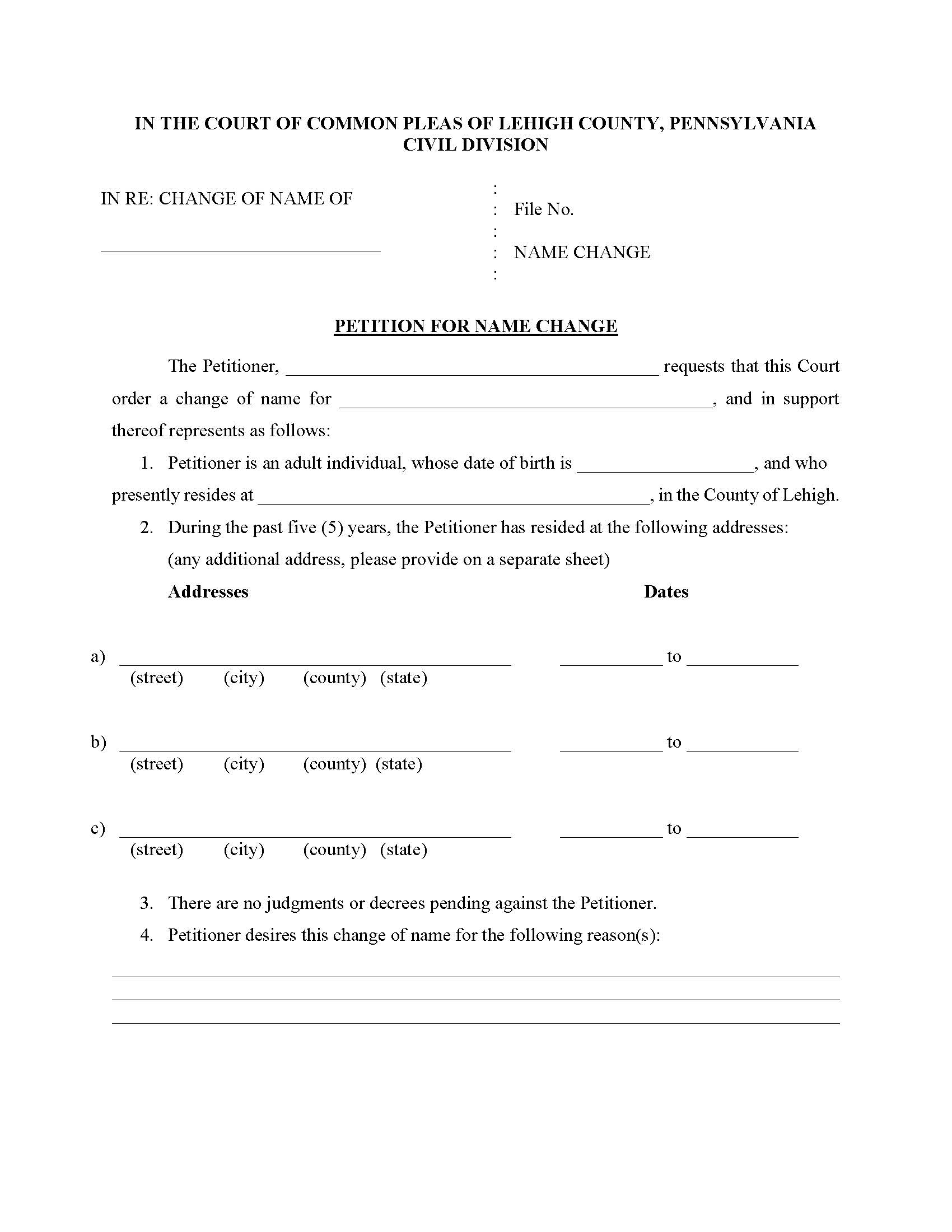 Petition For Name Change | Pdf Fpdf Doc Docx | Pennsylvania