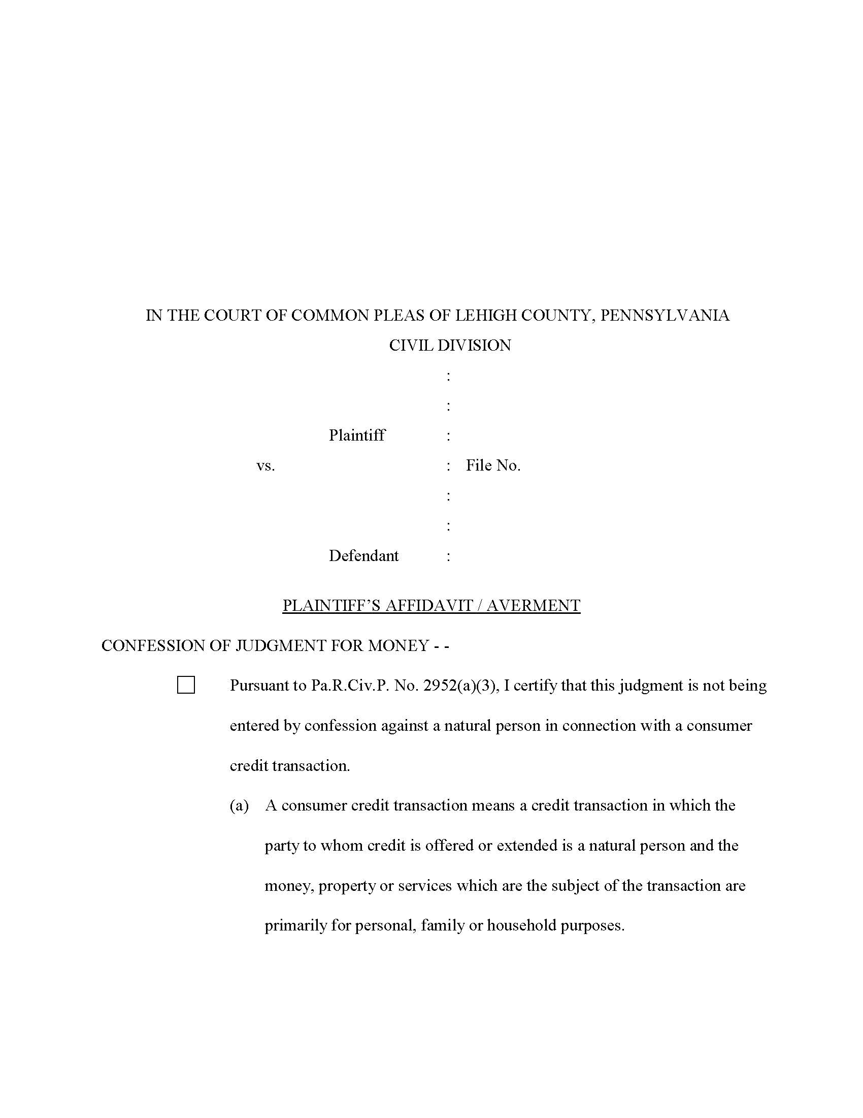 Plaintiffs Affidavit Averment | Pdf Fpdf Docx | Pennsylvania