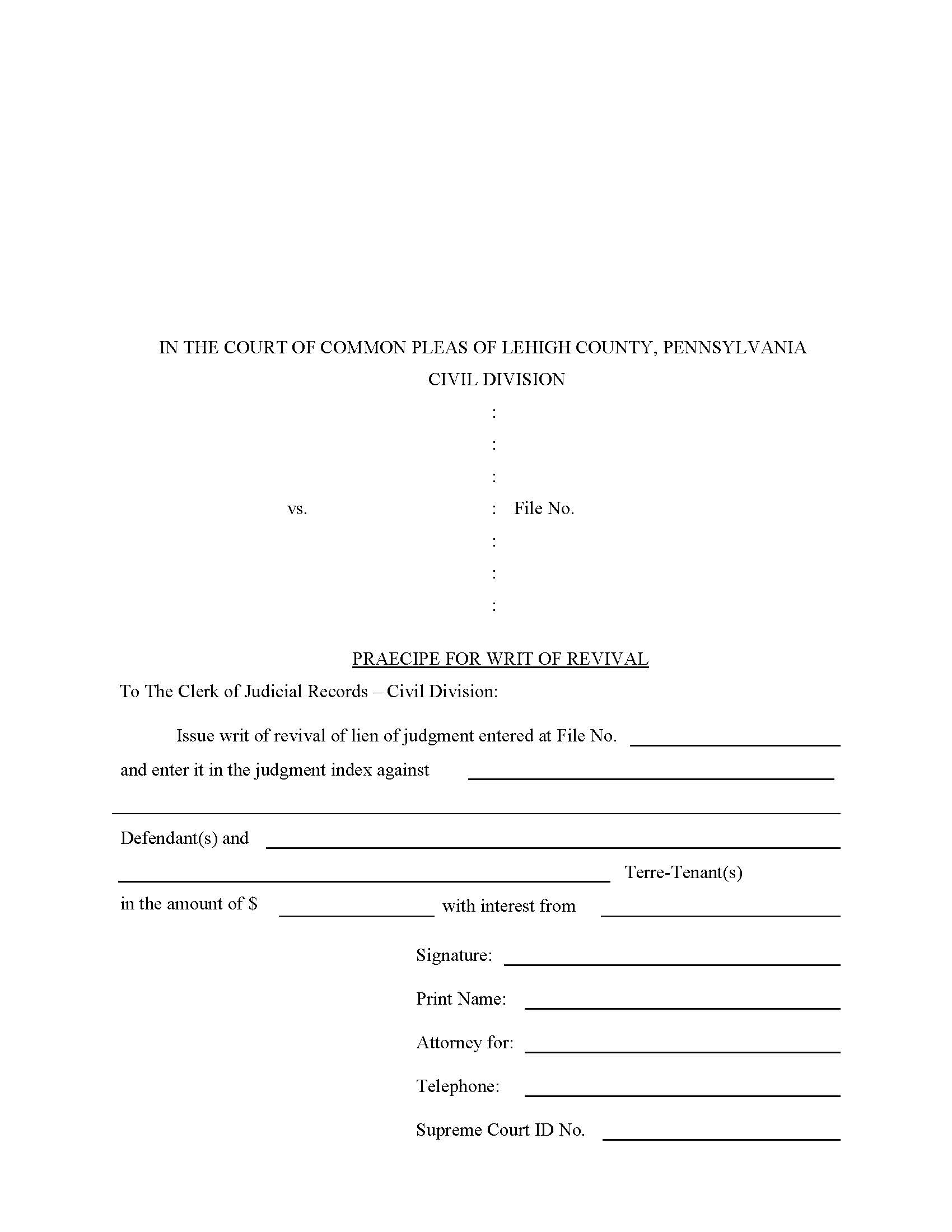 Praecipe For Writ Of Revival | Pdf Fpdf Doc Docx | Pennsylvania