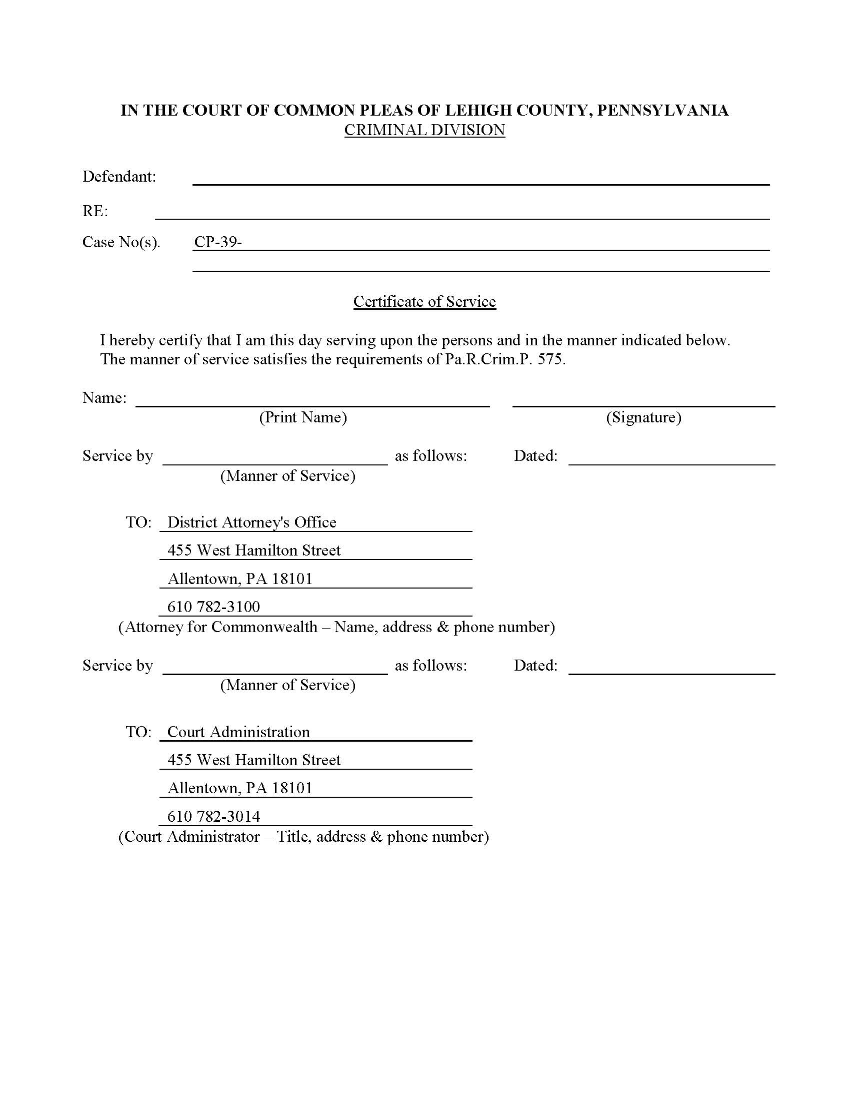 Certificate Of Service (Expungement) | Pdf Fpdf Docx | Pennsylvania