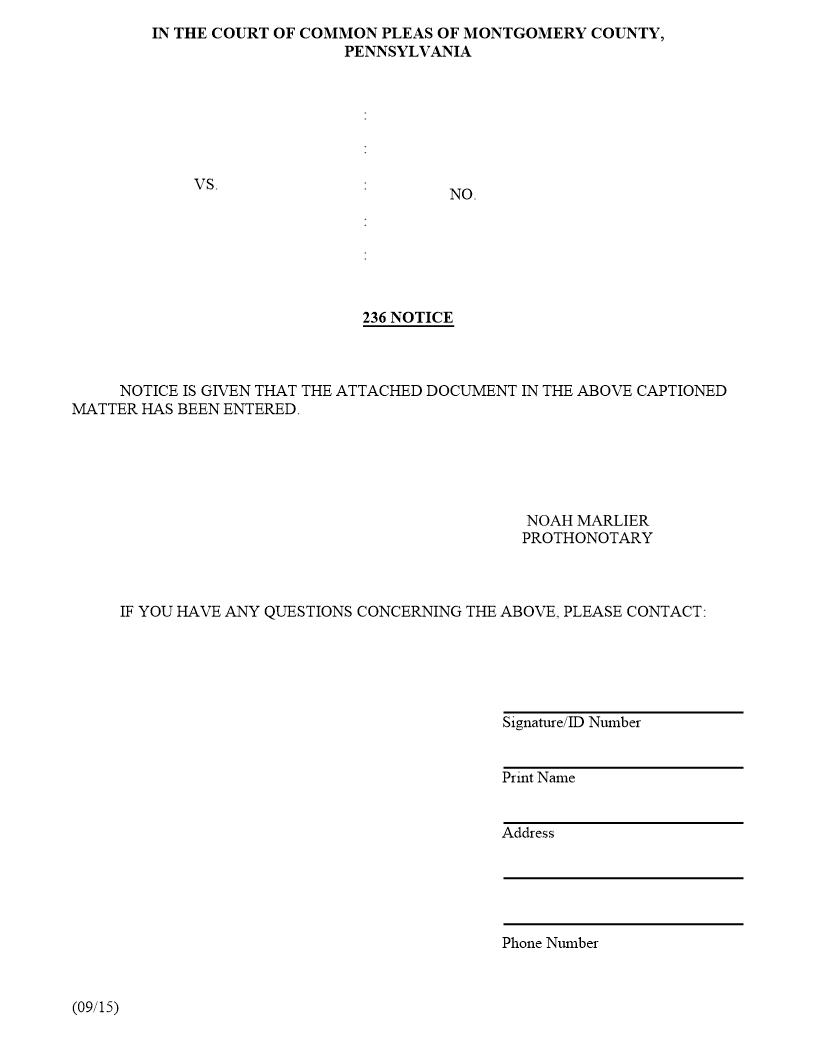 236 Notice (Notice That Judgment Entered Against You) | Pdf Fpdf Doc Docx | Pennsylvania