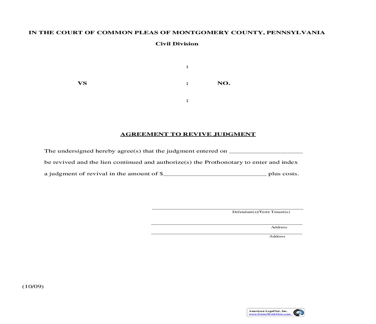 Agreement To Revive Judgment | Pdf Fpdf Doc Docx | Pennsylvania