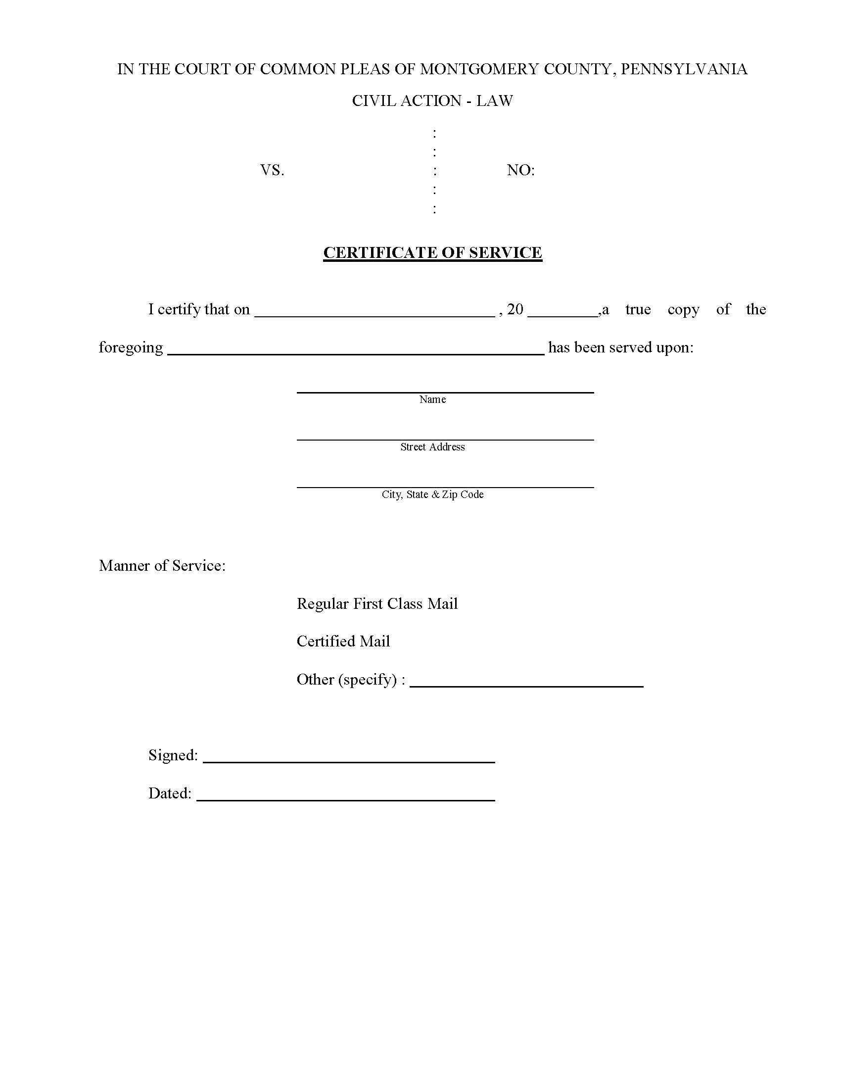 Certificate Of Service | Pdf Fpdf Doc Docx | Pennsylvania