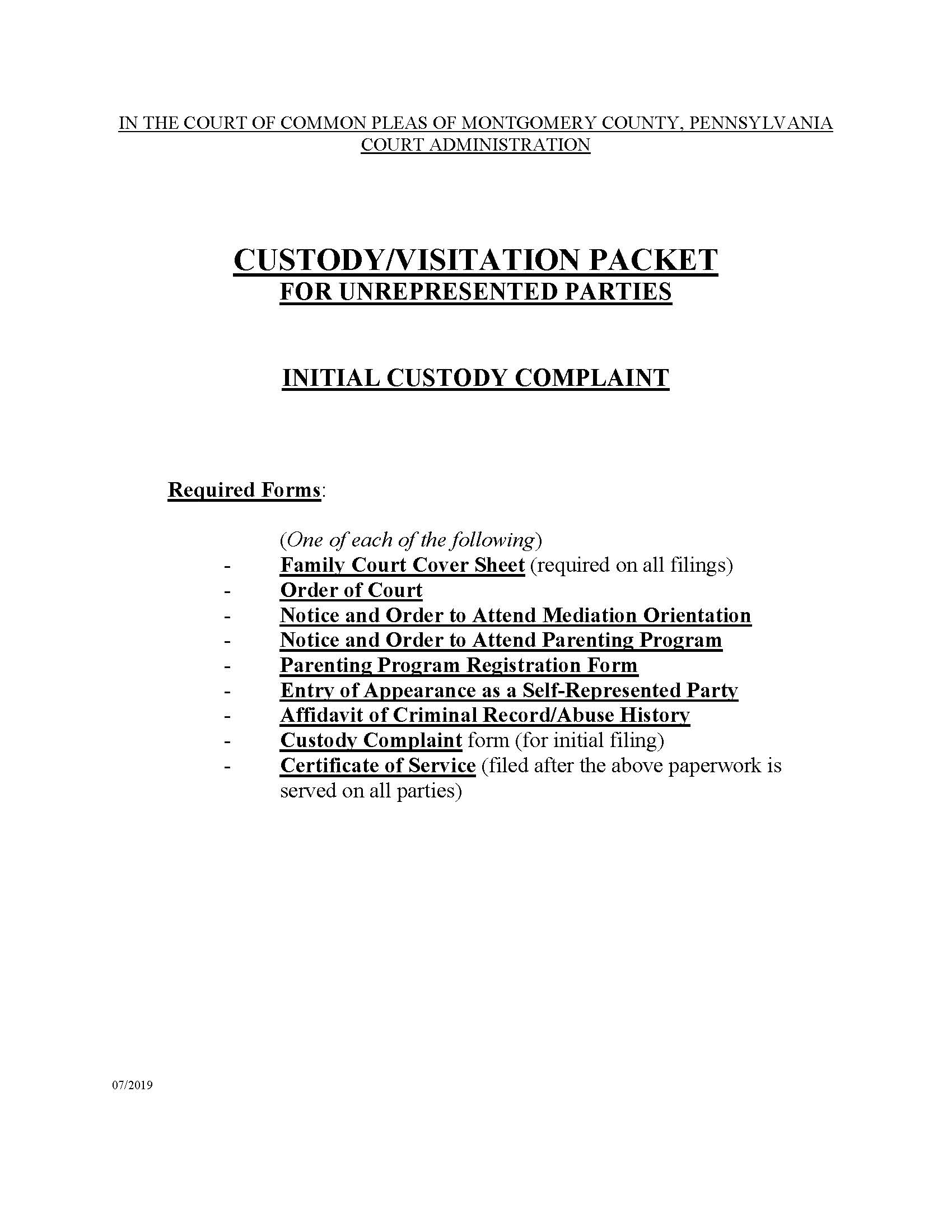 Complaint For Custody Partial Custody Or Visitation | Pdf Fpdf Docx | Pennsylvania
