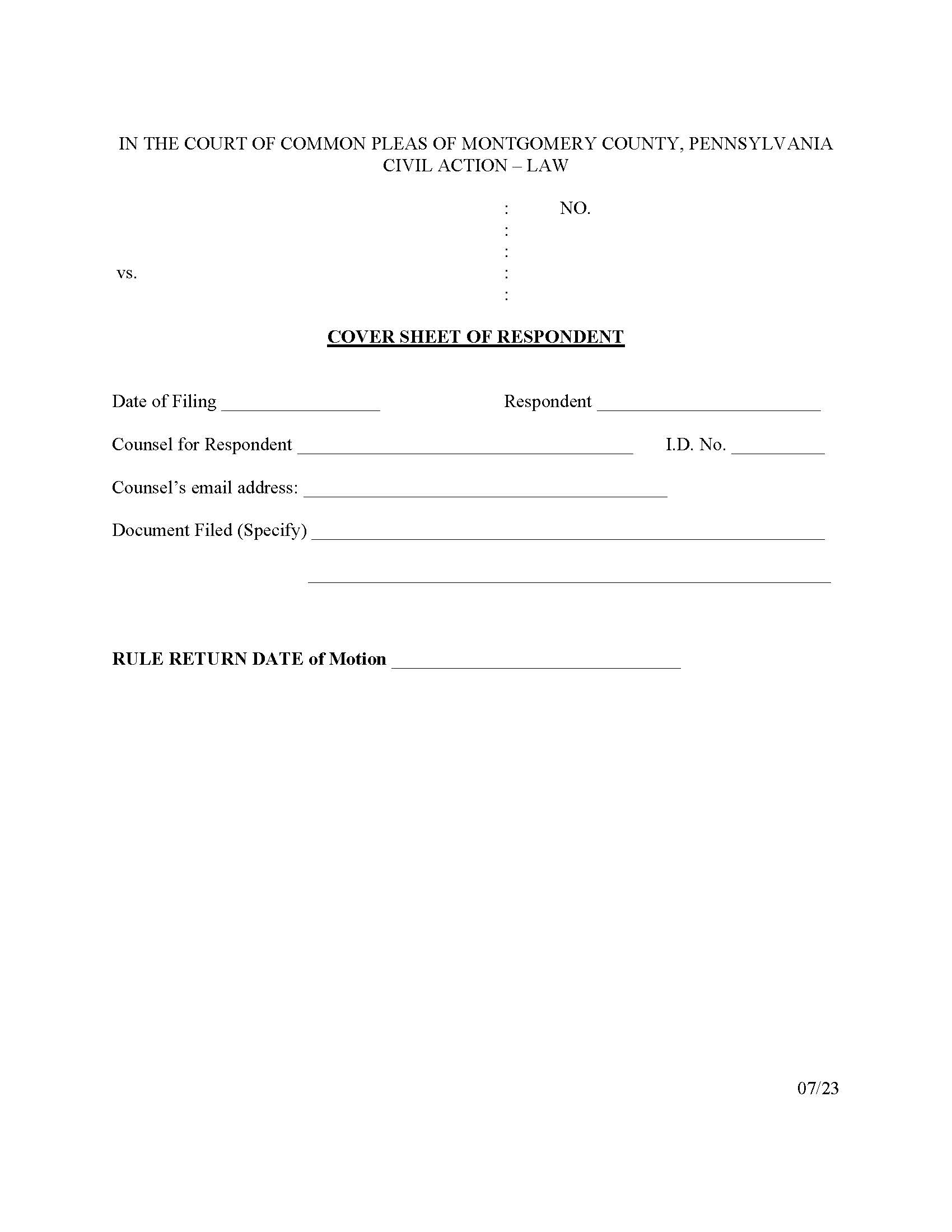 Cover Sheet Of Respondent | Pdf Fpdf Doc Docx | Pennsylvania