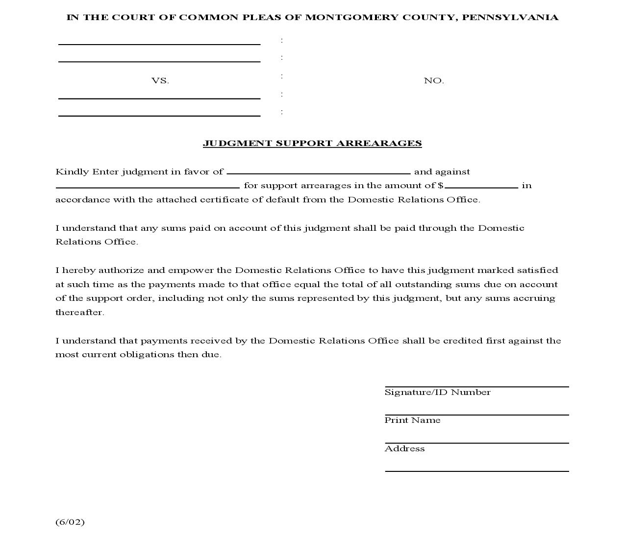 Judgment Support Arrearages | Pdf Fpdf Doc Docx | Pennsylvania