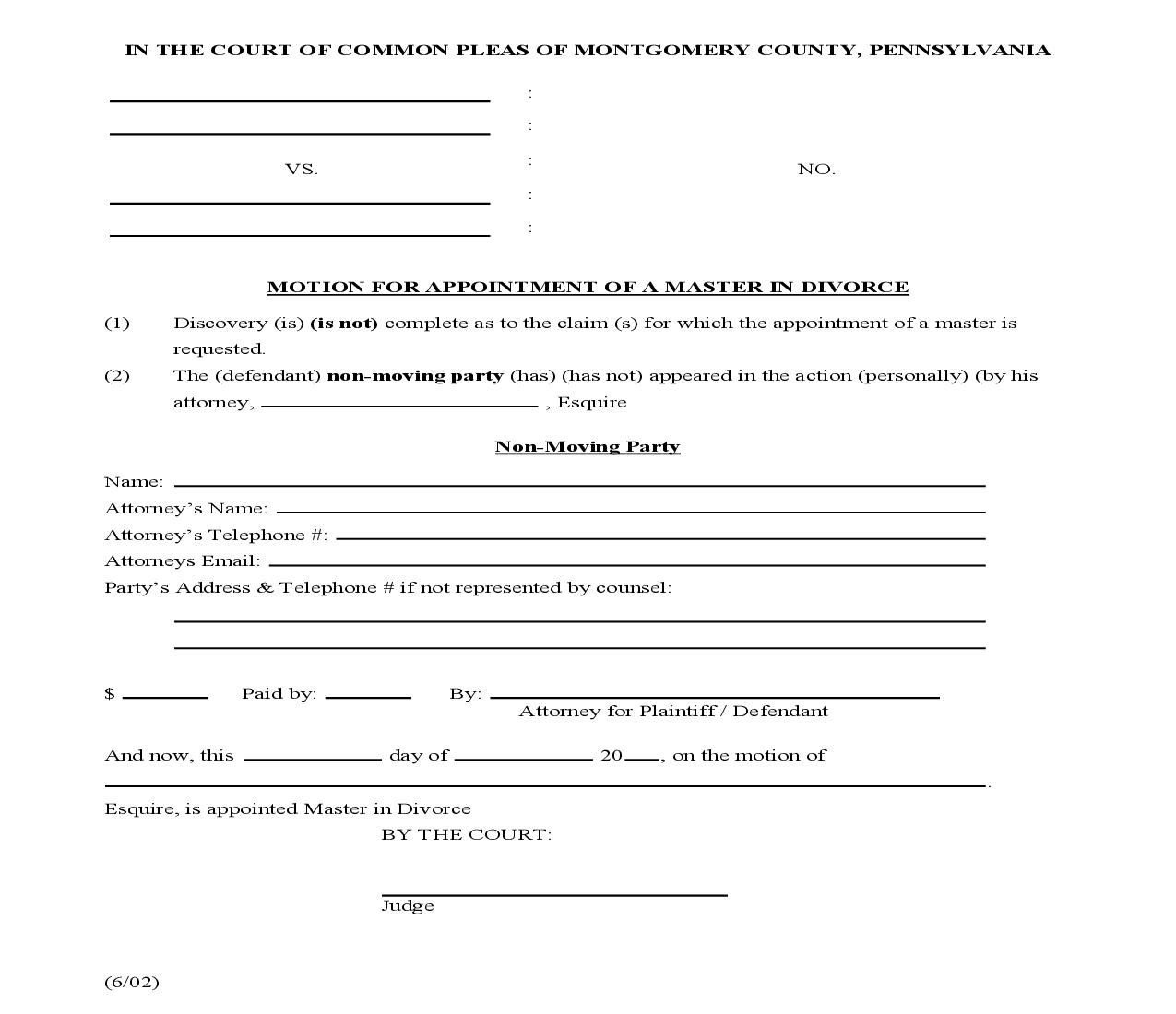 Motion For Appointment Of Master In Divorce | Pdf Fpdf Doc Docx | Pennsylvania