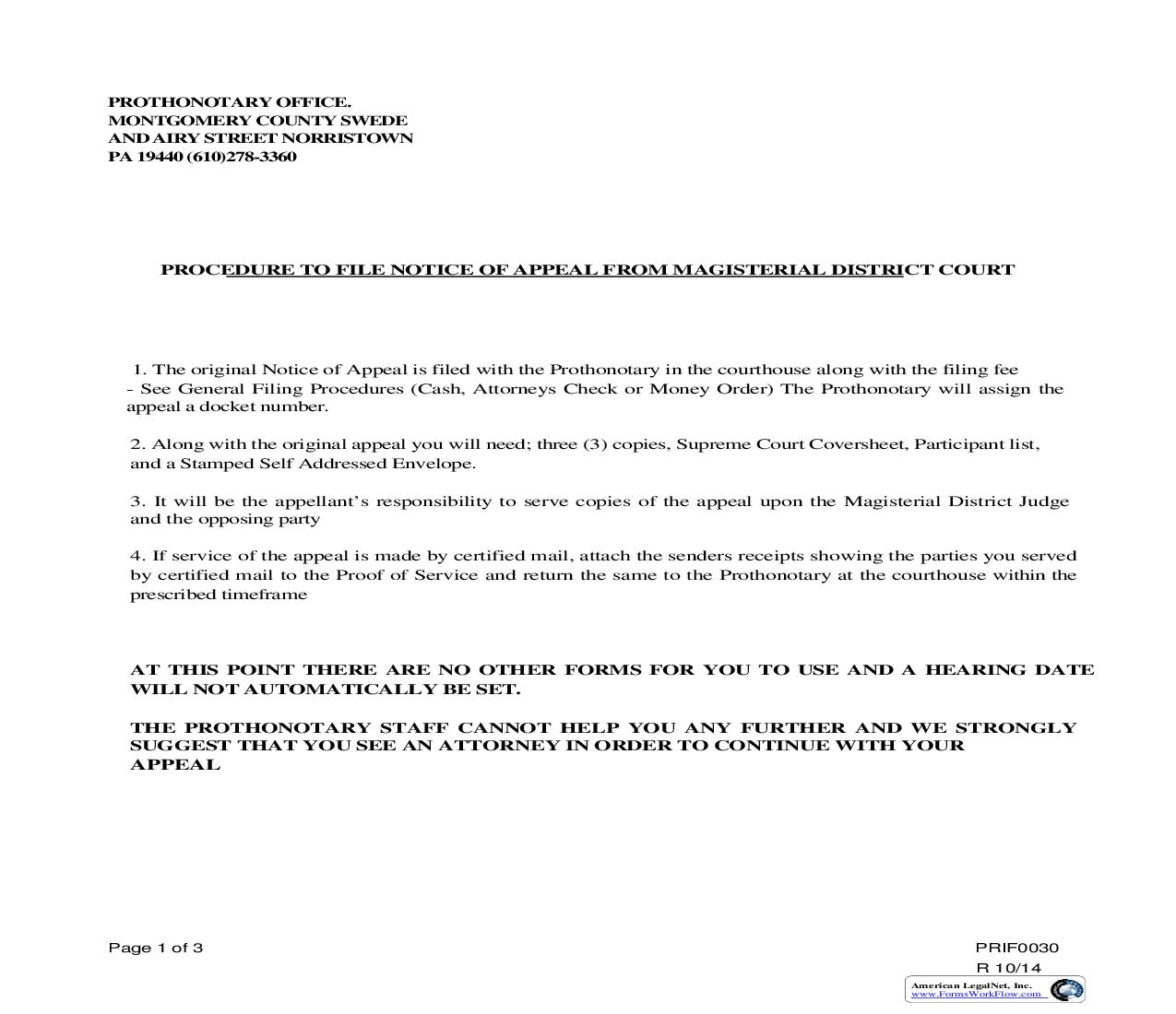 Notice Of Appeal From District Justice Judgment | Pdf Fpdf Doc Docx | Pennsylvania