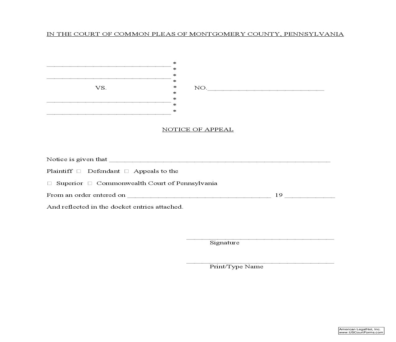 Notice Of Appeal | Pdf Fpdf Doc Docx | Pennsylvania