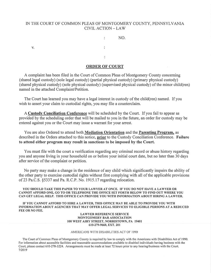 Notice To Defend (Custody) | Pdf Fpdf Doc Docx | Pennsylvania