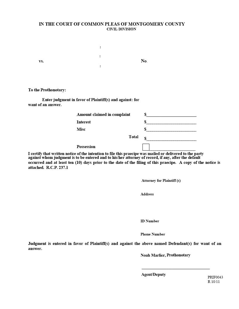 Praecipe For Default Judgment | Pdf Fpdf Doc Docx | Pennsylvania