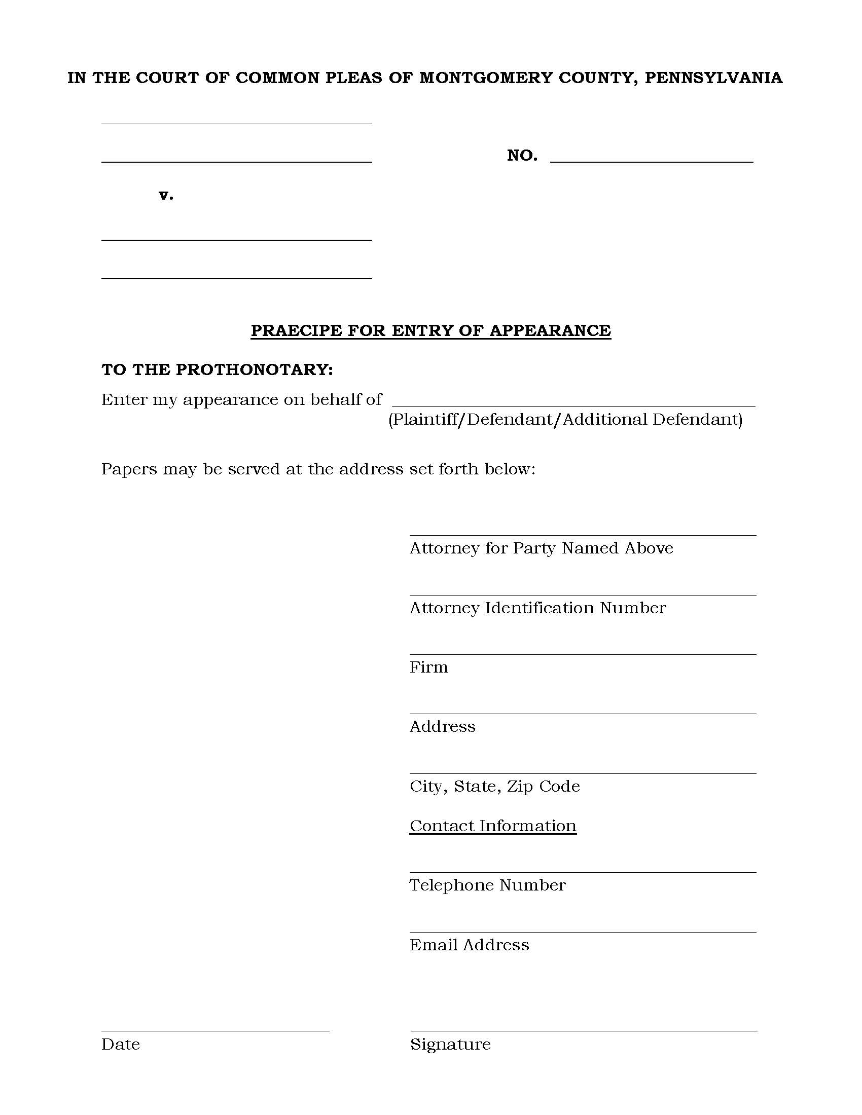 Praecipe For Entry Of Appearance | Pdf Fpdf Docx | Pennsylvania