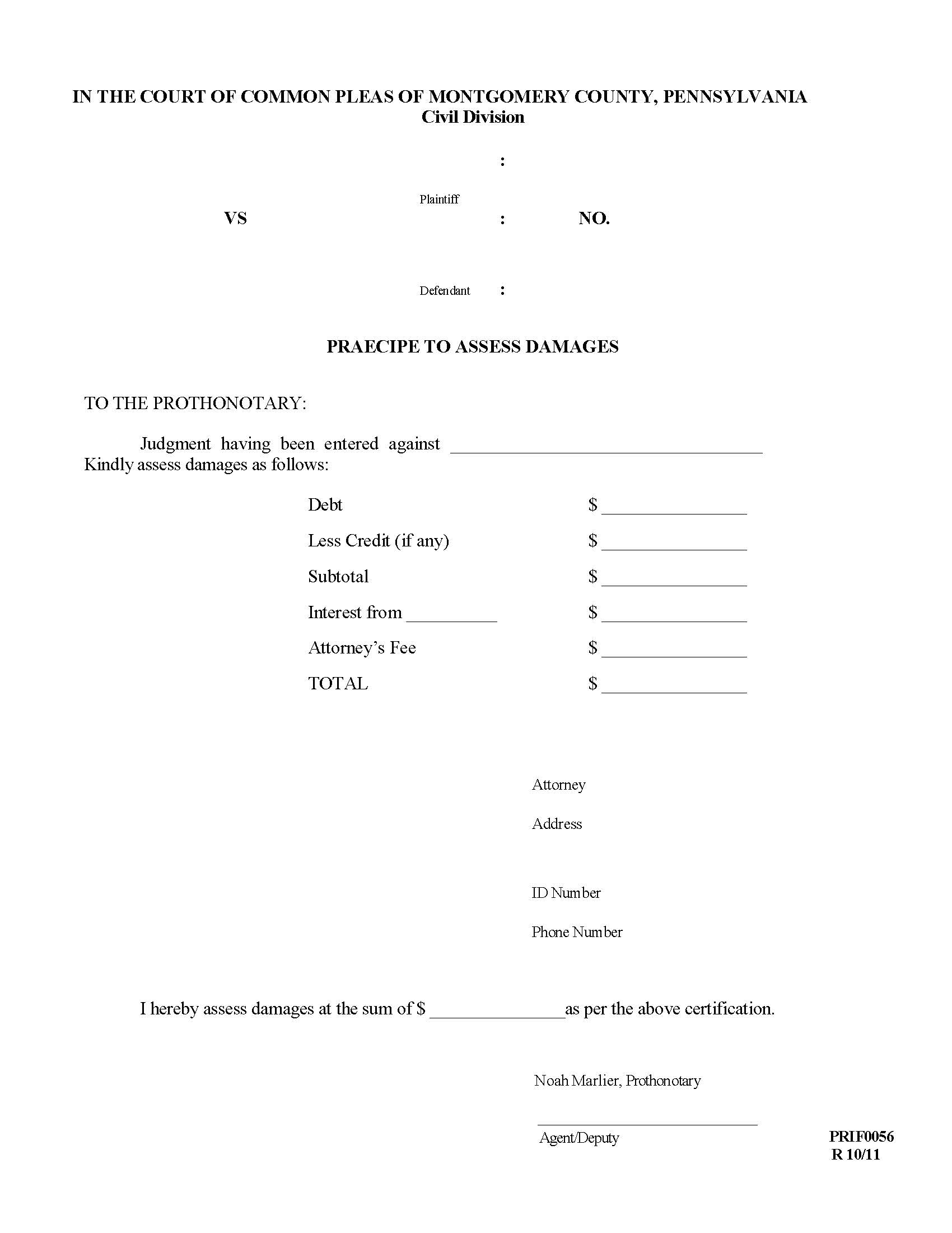 Praecipe To Assess Damages | Pdf Fpdf Doc Docx | Pennsylvania