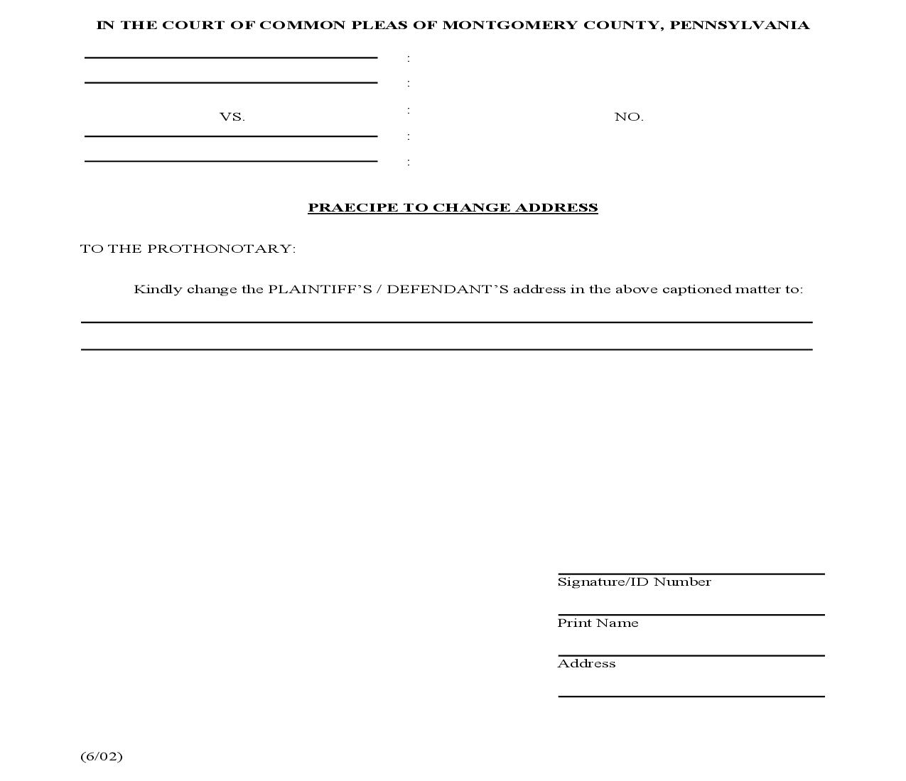 Praecipe To Change Address | Pdf Fpdf Doc Docx | Pennsylvania