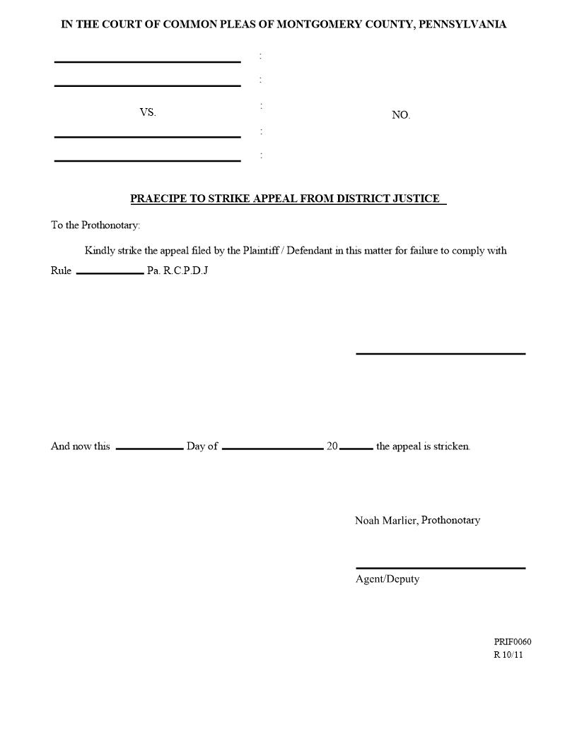 Praecipe To Strike Appeal From District Justice | Pdf Fpdf Doc Docx | Pennsylvania
