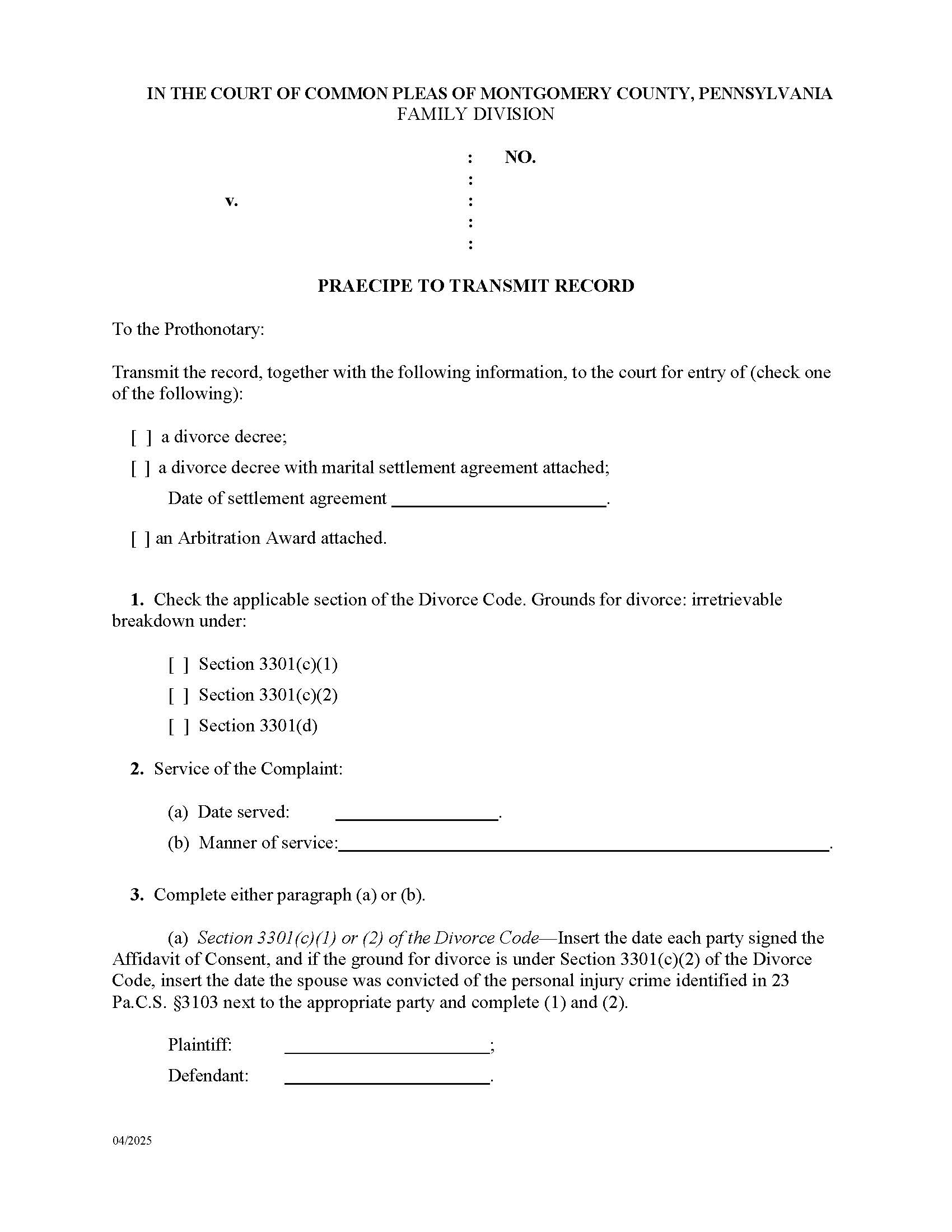 Praecipe To Transmit Record | Pdf Fpdf Doc Docx | Pennsylvania