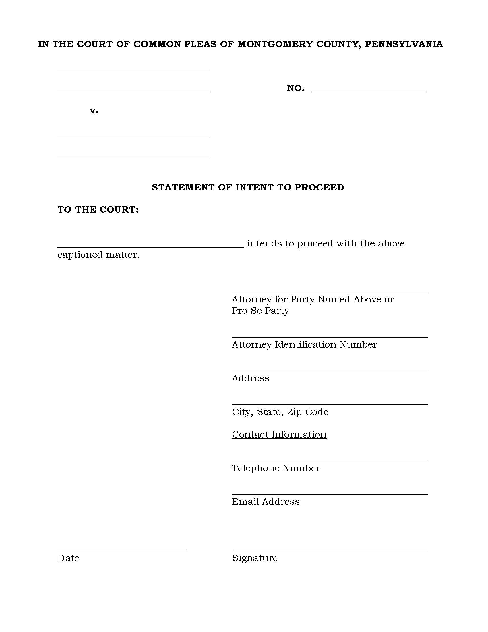 Statement Of Intent To Proceed | Pdf Fpdf Doc Docx | Pennsylvania