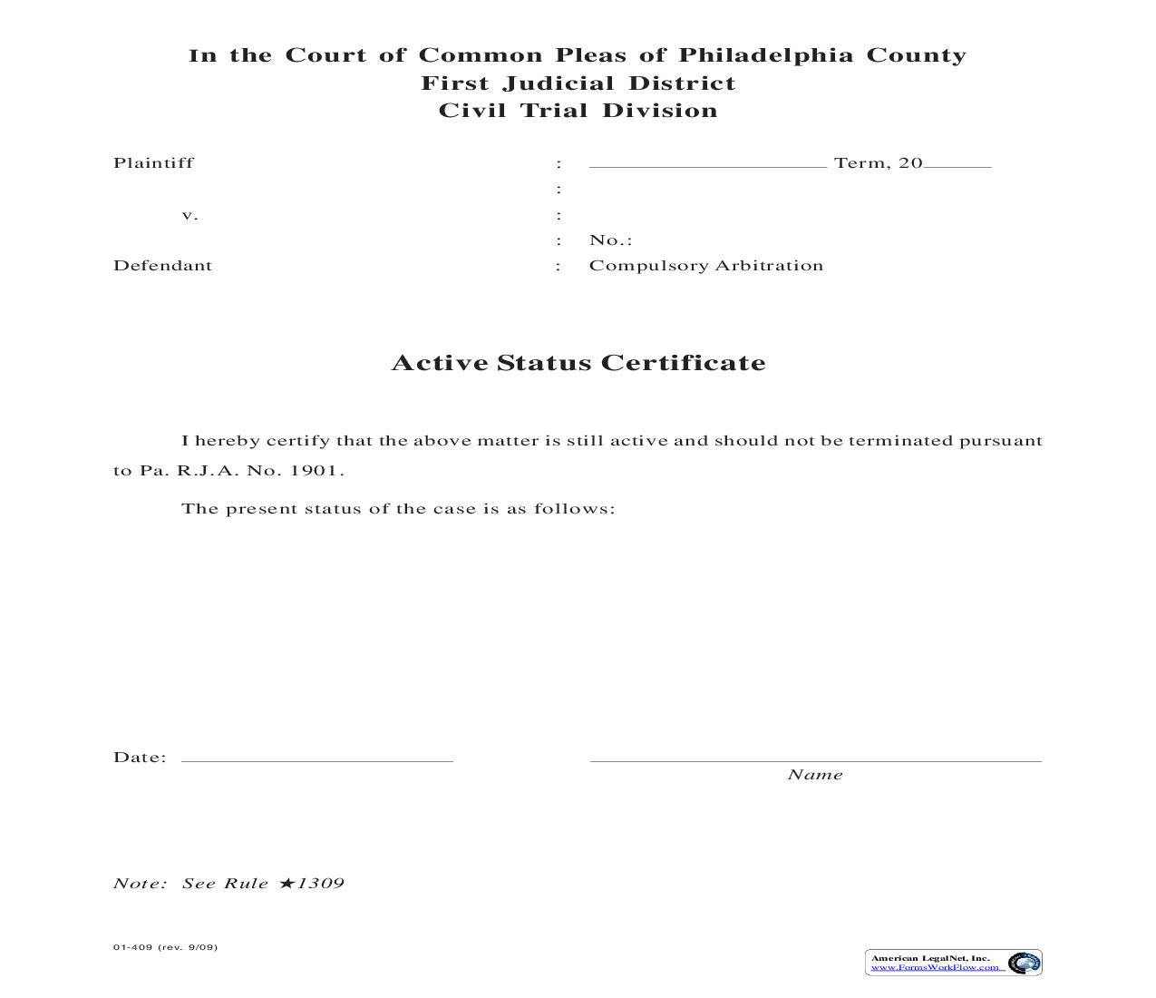 Active Status Certificate {01-409} | Pdf Fpdf Doc Docx | Pennsylvania