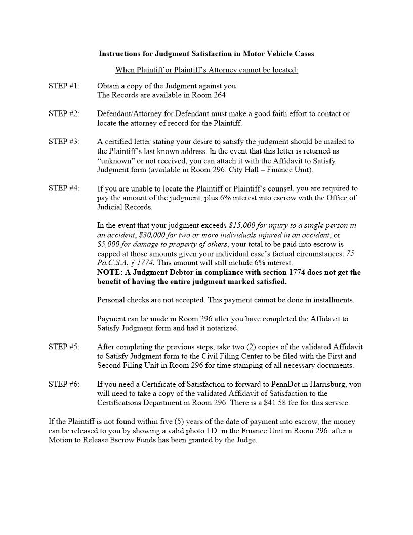Affidavit To Satisfy Judgment In Accordance With The Vehicle Code | Pdf Fpdf Docx | Pennsylvania