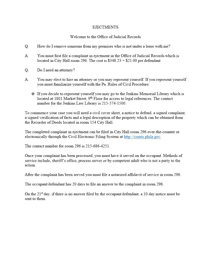 Complaint In Ejectment | Pdf Fpdf Docx | Pennsylvania