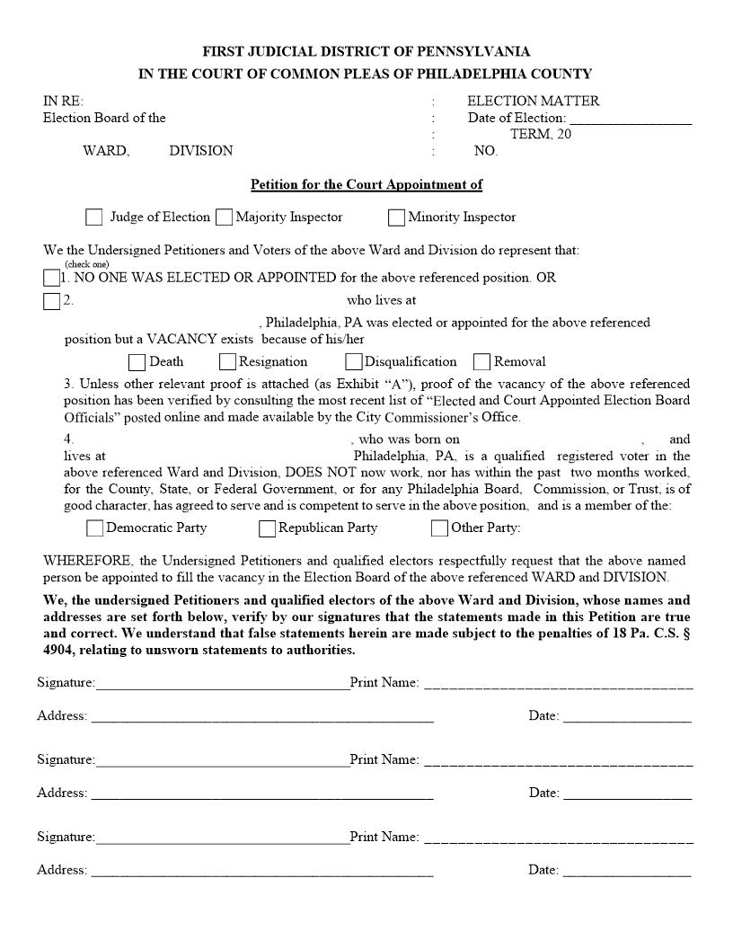 Petition For Court Appointment | Pdf Fpdf Docx | Pennsylvania