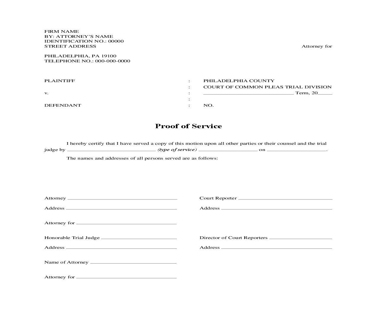 Proof Of Service | Pdf Fpdf Doc Docx | Pennsylvania