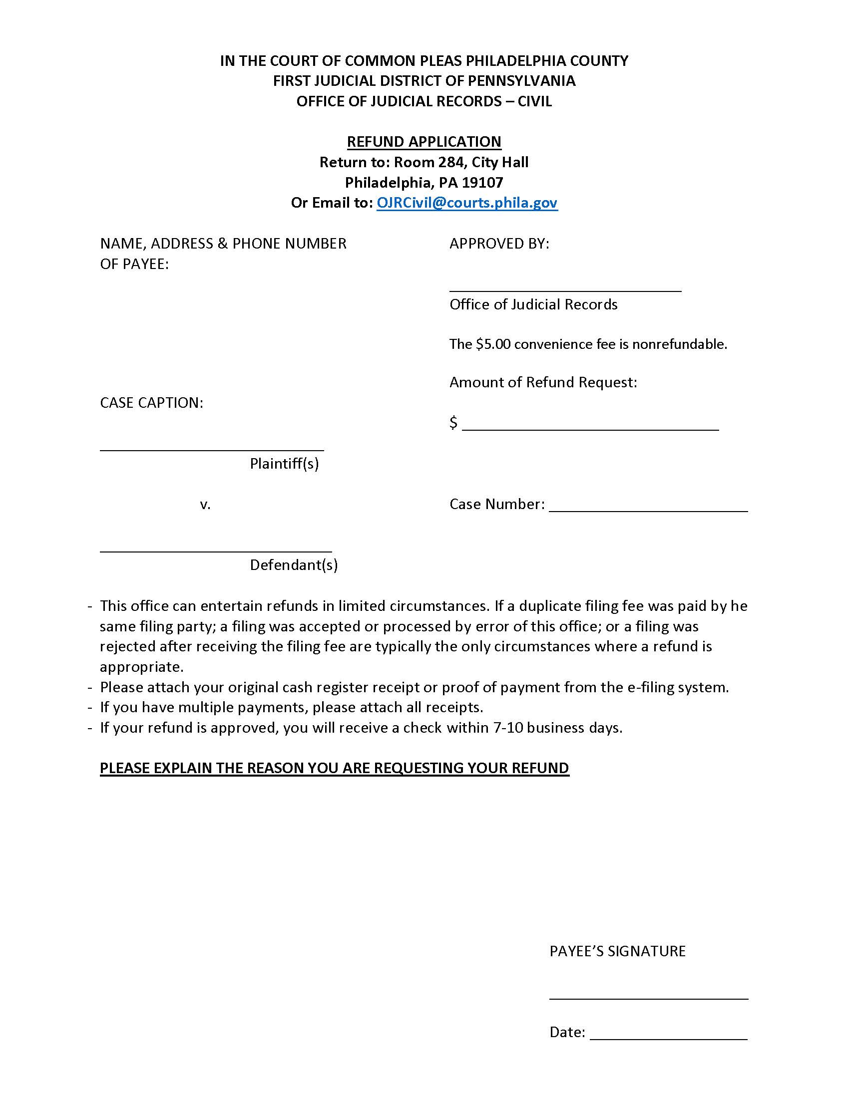 Refund Application  | Pdf Fpdf Doc Docx | Pennsylvania