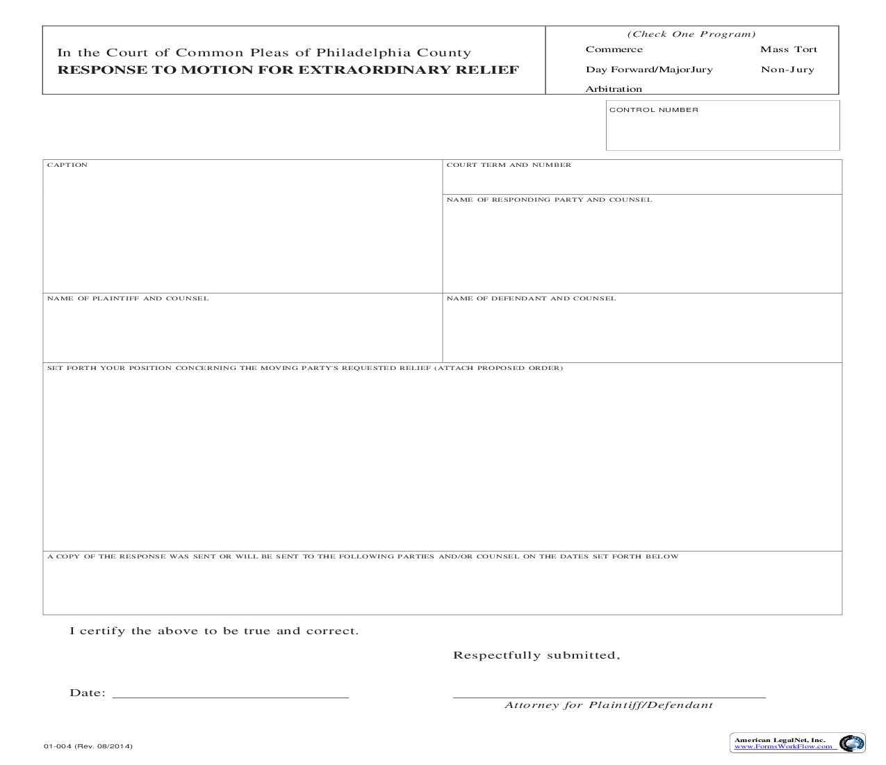 Response To Motion For Extraordinary Relief {01-4} | Pdf Fpdf Doc Docx | Pennsylvania