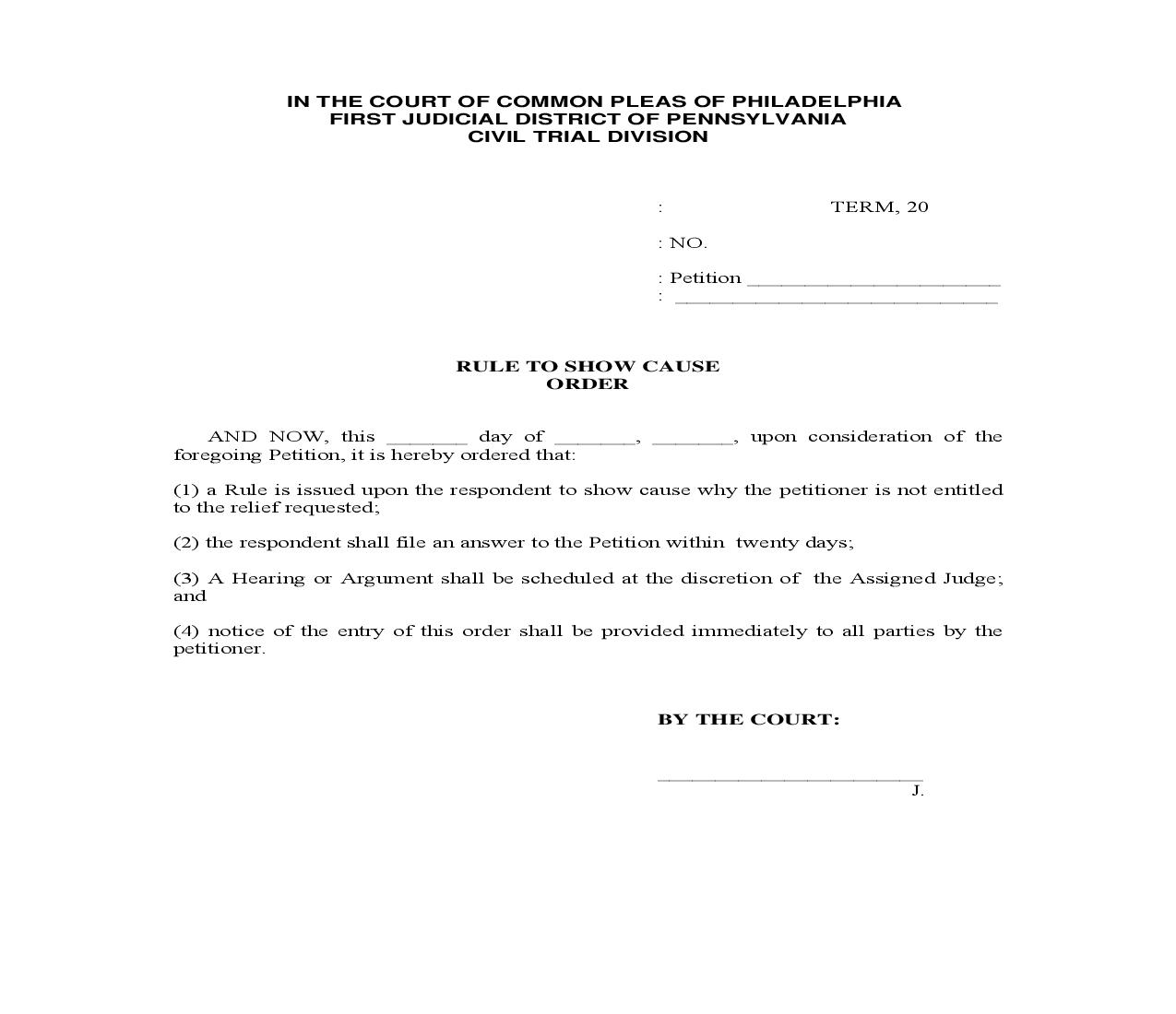 Rule To Show Cause Order | Pdf Fpdf Doc Docx | Pennsylvania