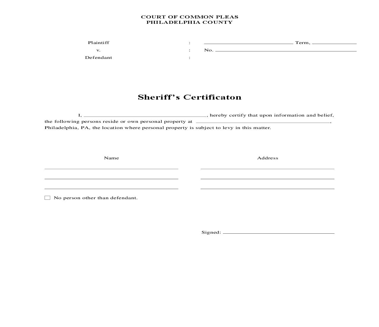 Sheriffs Certification | Pdf Fpdf Doc Docx | Pennsylvania