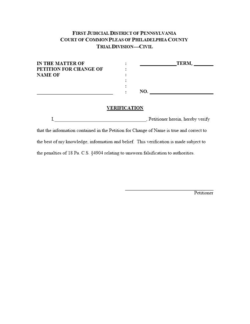 Verification (Change Of Name) | Pdf Fpdf Docx | Pennsylvania