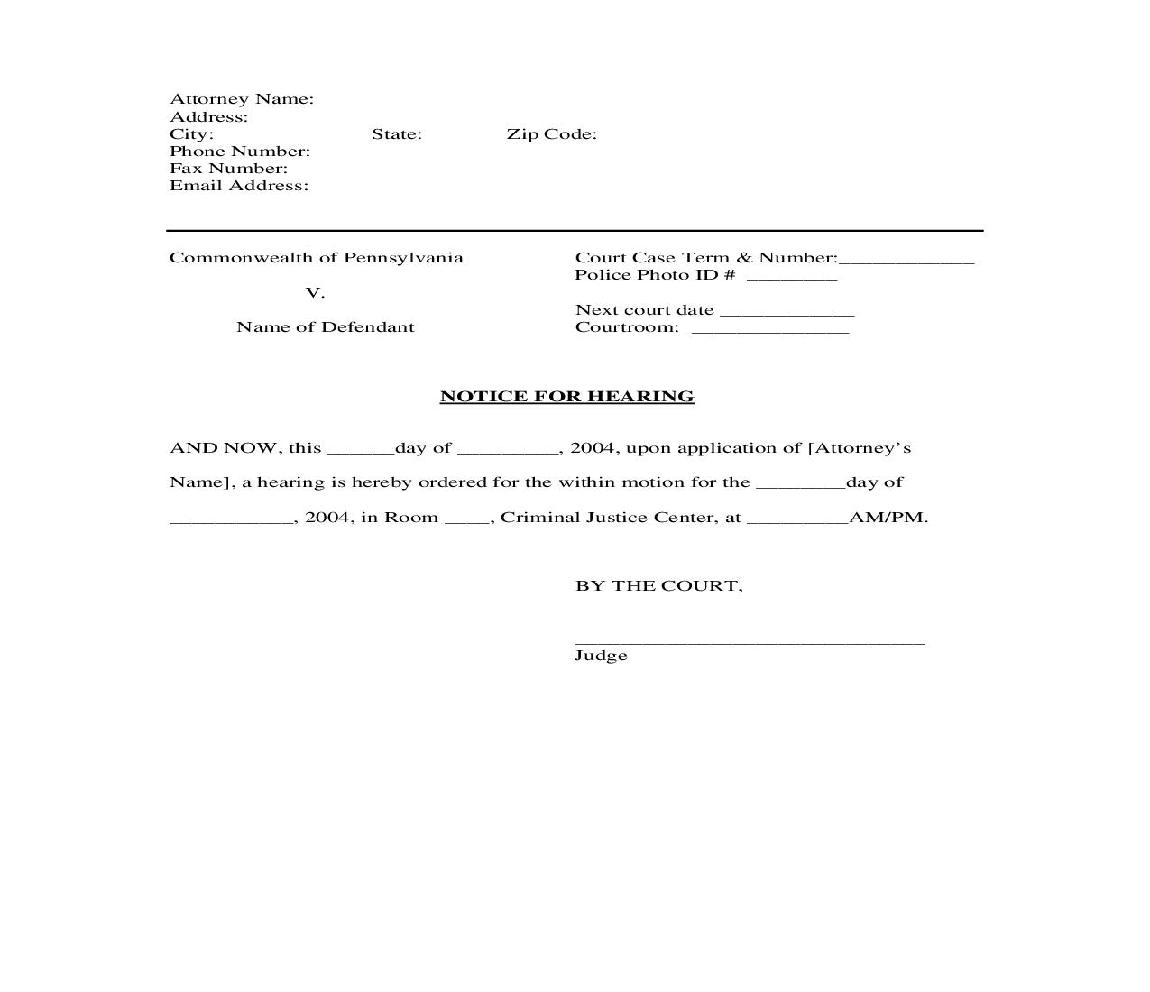 Notice For Hearing |  | Pennsylvania
