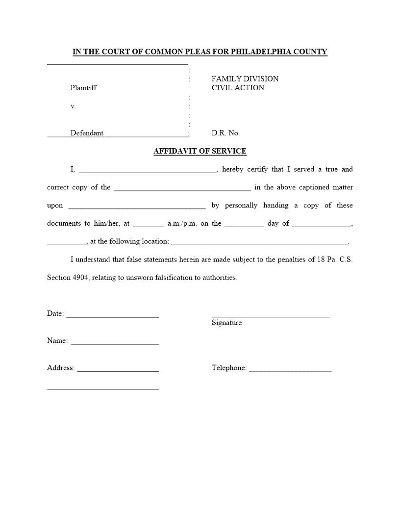 Affidavit Of Service | Pdf Fpdf Docx | Pennsylvania