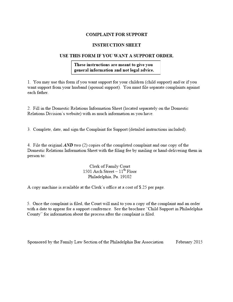 Complaint For Support | Pdf Fpdf Docx | Pennsylvania
