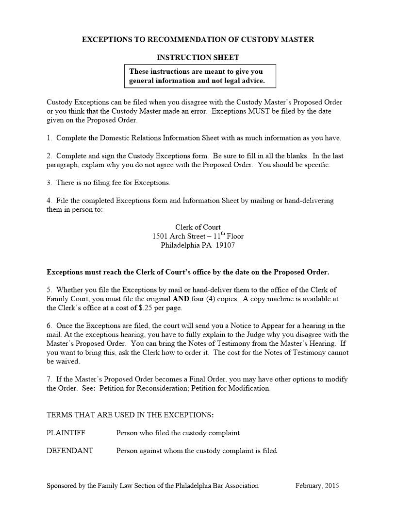 Custody Exceptions | Pdf Fpdf Docx | Pennsylvania