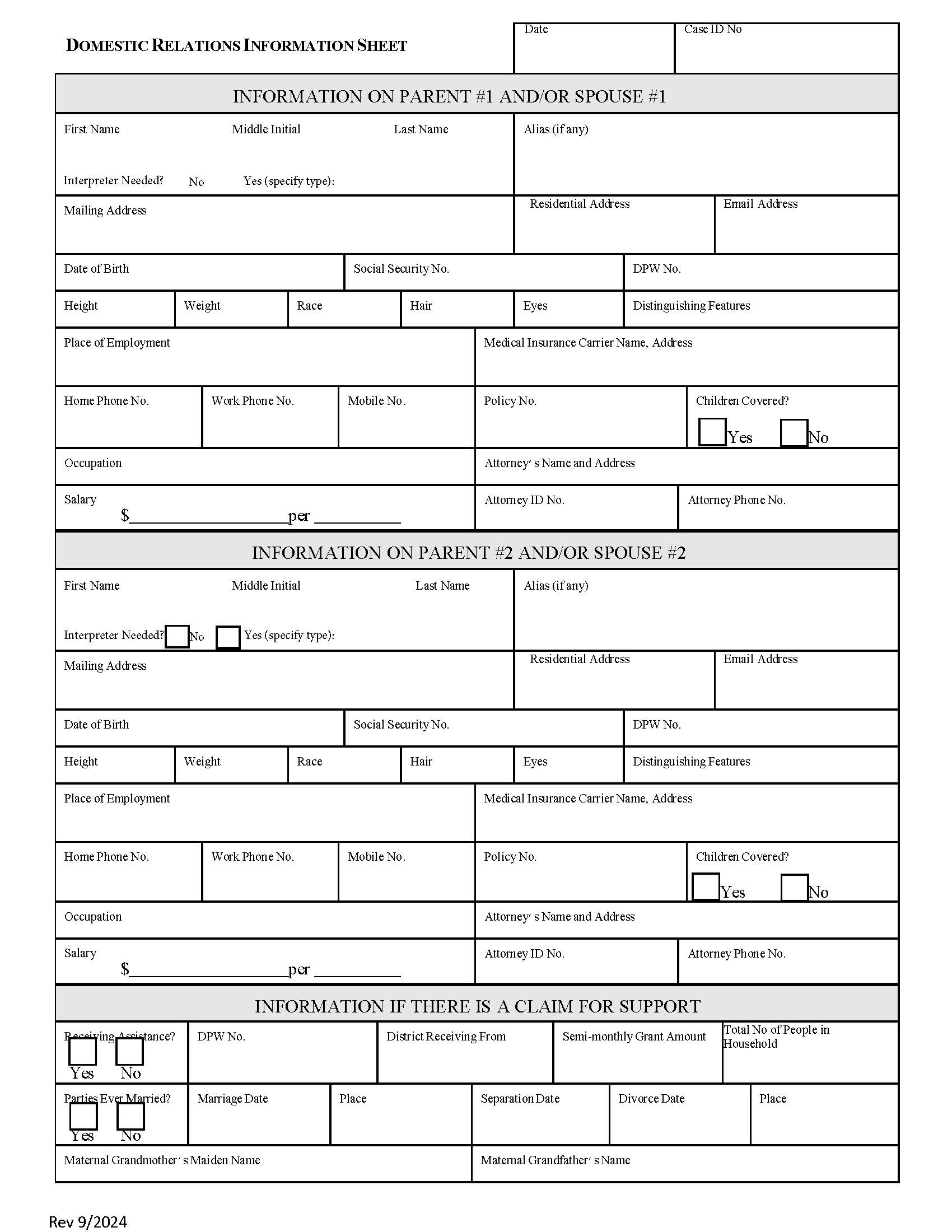 Domestic Relations Information Sheet | Pdf Fpdf Doc Docx | Pennsylvania
