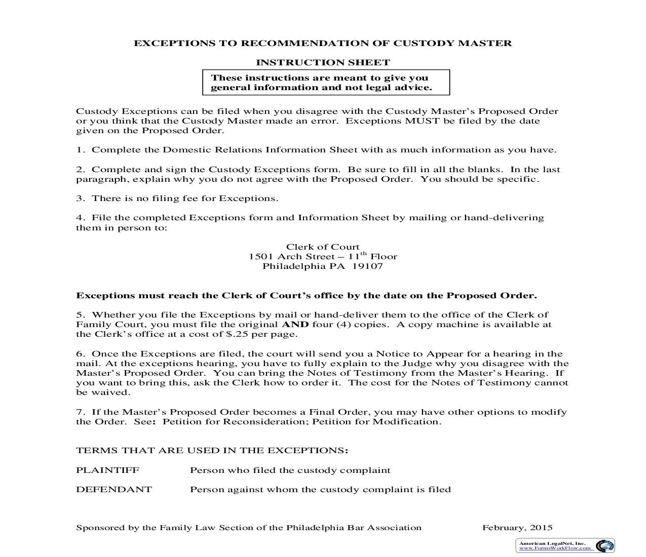 Exceptions To Recommendation Of Custody Master | Pdf Fpdf Doc Docx | Pennsylvania