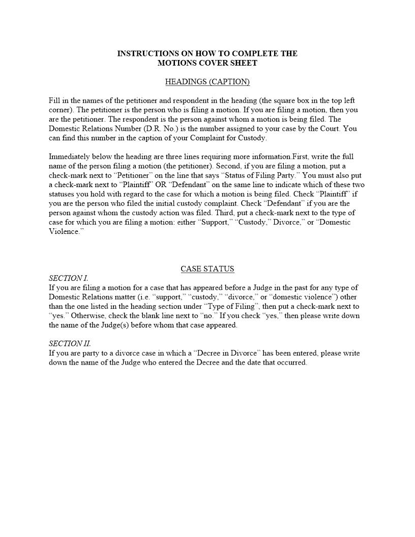 Motion Cover Sheet | Pdf Fpdf Docx | Pennsylvania