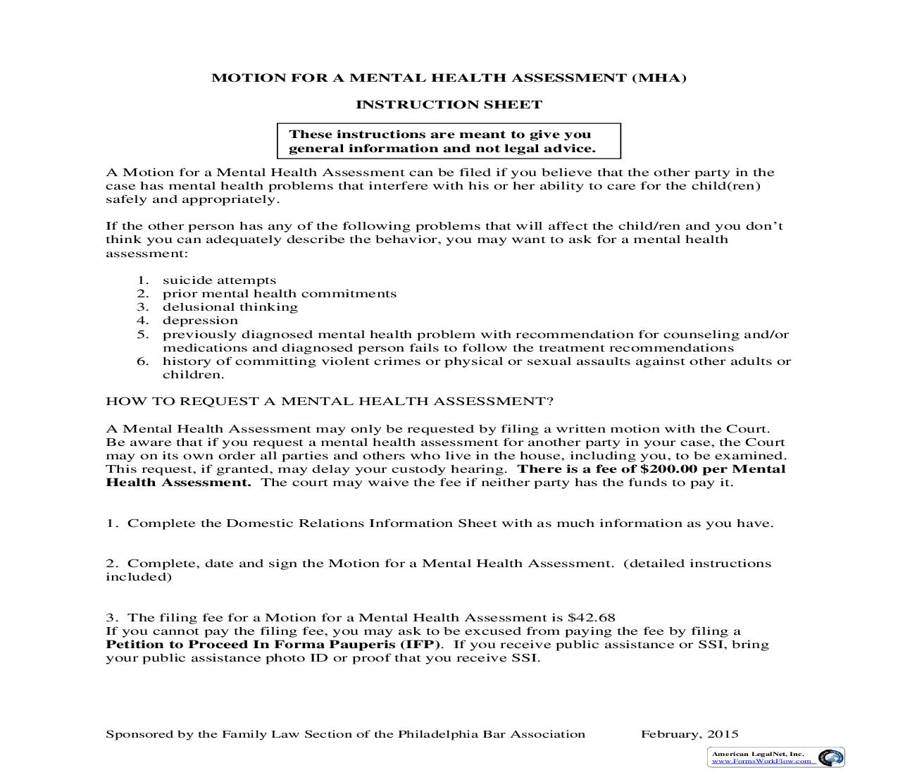 Motion For A Mental Health Assessment | Pdf Fpdf Doc Docx | Pennsylvania