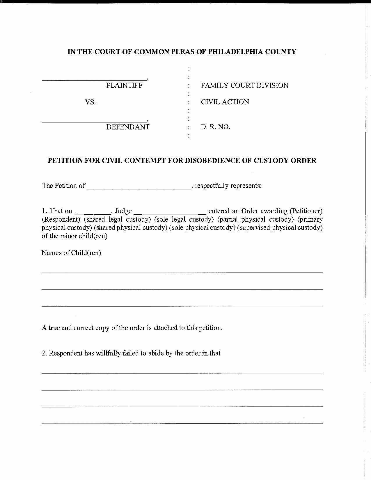 Petition For Contempt Of Custody | Pdf Fpdf Docx | Pennsylvania