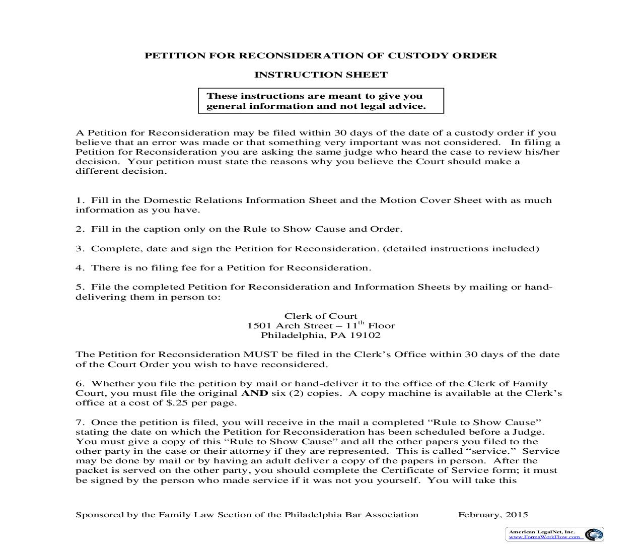 Petition For Reconsideration Of Custody Order | Pdf Fpdf Doc Docx | Pennsylvania