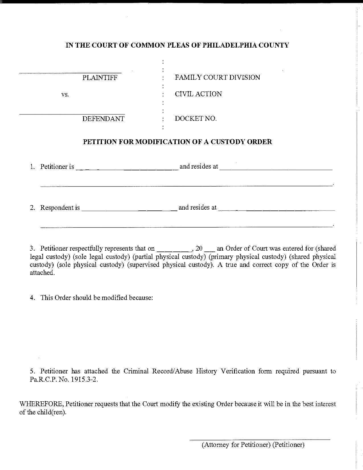 Petition To Modify Custody | Pdf Fpdf Doc Docx | Pennsylvania