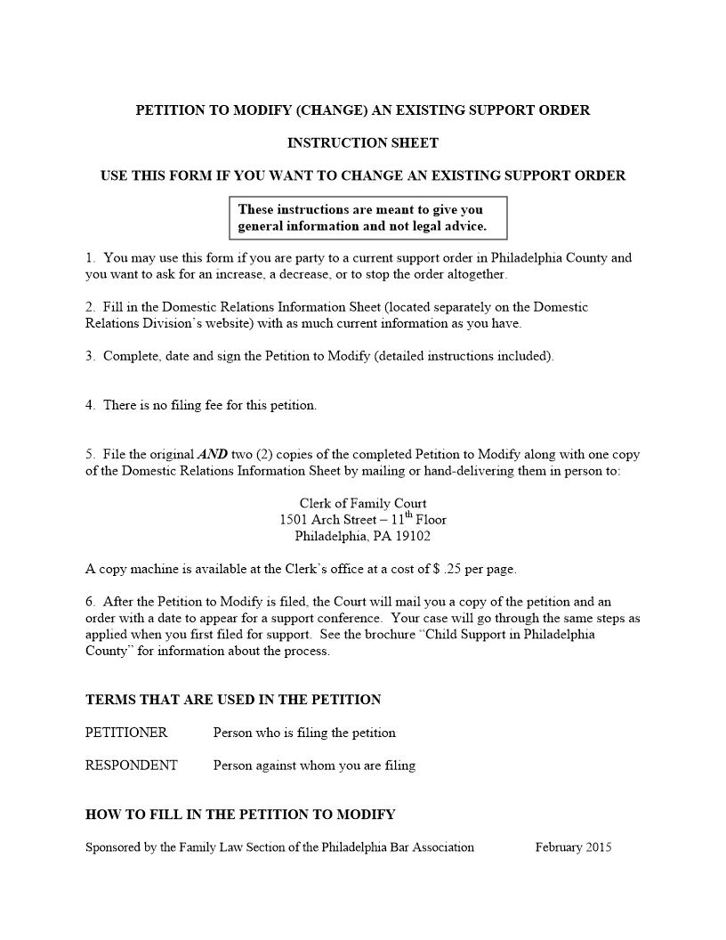 Petition To Modify Existing Support Order | Pdf Fpdf Docx | Pennsylvania