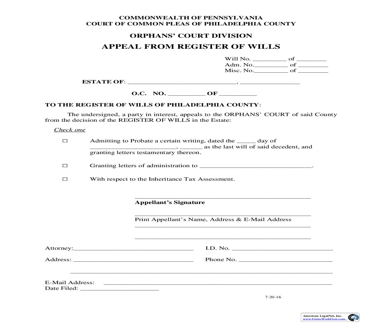 Appeal From Register Of Wills | Pdf Fpdf Doc Docx | Pennsylvania