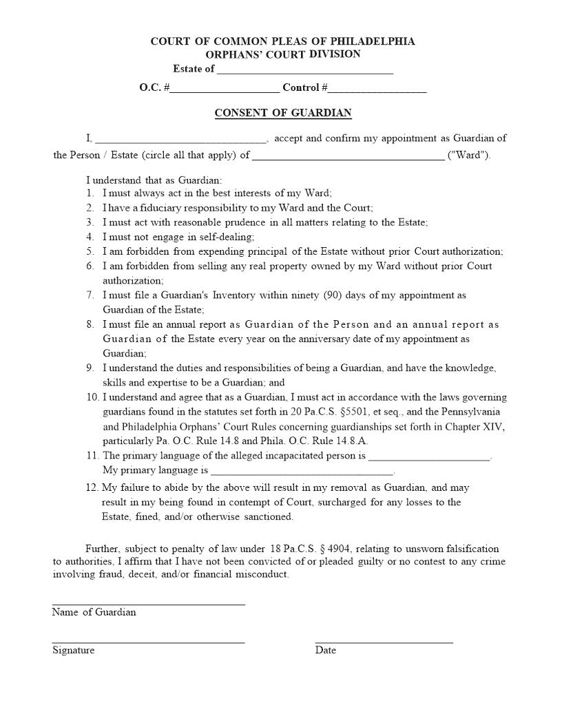 Consent Of Guardian | Pdf Fpdf Docx | Pennsylvania