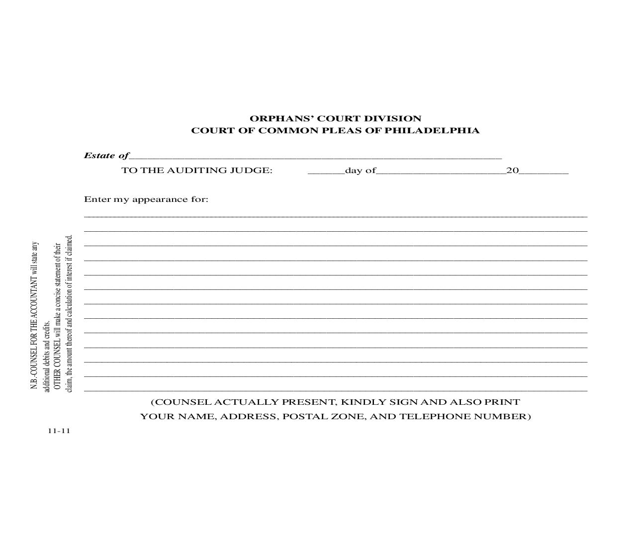 Entry Of Appearance {11-11} | Pdf Fpdf Doc Docx | Pennsylvania