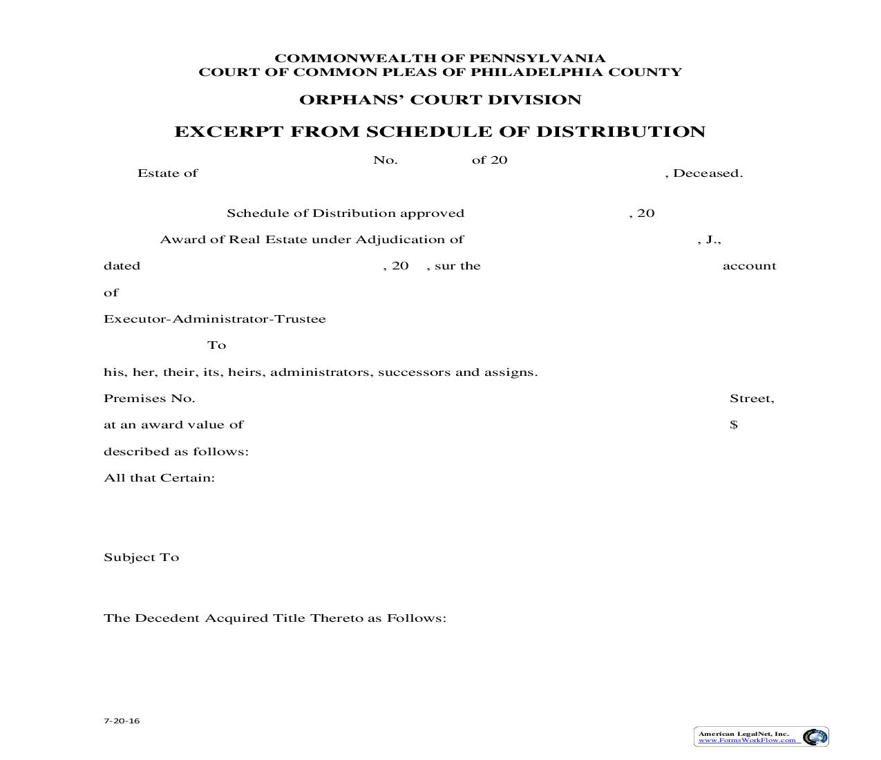 Excerpt From Schedule Of Distribution {11-19} | Pdf Fpdf Doc Docx | Pennsylvania